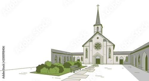 Historic Church Courtyard with Cloister and Tower