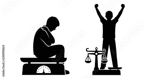 Contrast of despair and triumph in the face of justice and balance Vector, illustration
