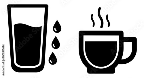 Comparison of poured and steaming beverages in glass and cup Vector, illustration