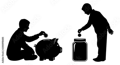 Contrast between saving and spending habits depicted through piggy bank and jar usage Vector, illustration