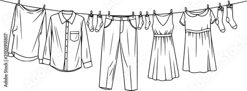 clean clothes drying on a clothesline outside vector isolated

