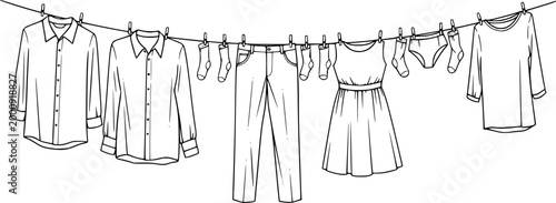 clean clothes drying on a clothesline outside vector isolated
