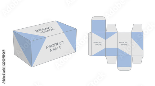 Geometric Product Packaging Box Mockup with Unfolded Dieline Template for Branding and Design Presentation