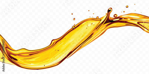abstract 3d smooth liquid cooking, engine, olive oil and honey splashing with droplets in curve style isolated on transparent background