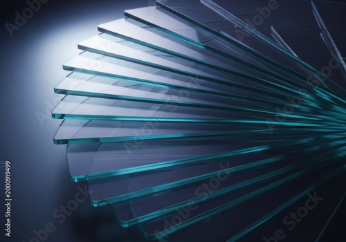 Stacked Tempered Glass Sheets Fanning Out for Architectural Design and Industrial Manufacturing