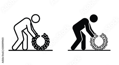 Pictogram of a person laying a memorial wreath, vector illustration of a figure placing a funeral wreath on the ground