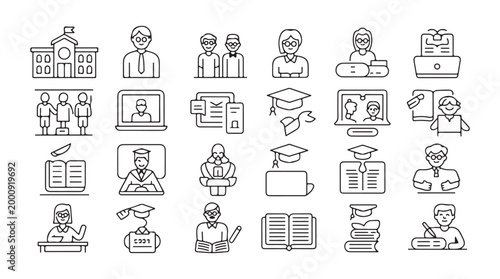 Education and Teaching Line Icon Set