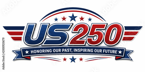 Us250 logo celebrating 250 years of american history and future