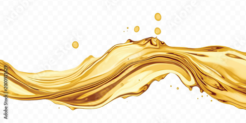 abstract 3d smooth liquid cooking, engine, olive oil and honey splashing with droplets in curve style isolated on transparent background