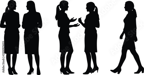Business women silhouettes set with conversation walking and standing poses professional female characters isolated collection