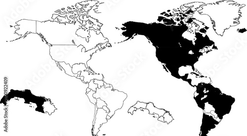 World map with highlighted countries on white background