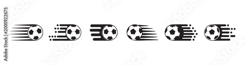 Expressive soccer balls with motion blur effects.