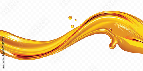 abstract 3d smooth liquid cooking, engine, olive oil and honey splashing with droplets in curve style isolated on transparent background