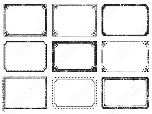 Vintage grunge frames set distressed borders retro labels decorative rectangle pack