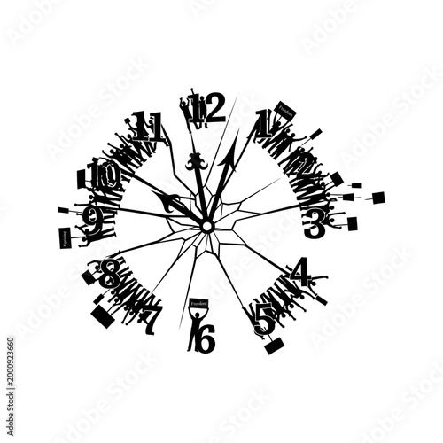 Conceptual clock face with people protesting for freedom and democracy in a black silhouette style