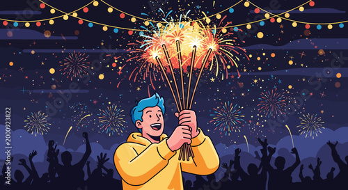 Man holding firework sparkler sticks.