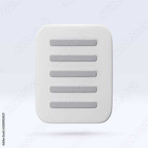Vector 3d render white document icon isolated on white. Message, mail, newsletter subscriptions, business docs, email services. Cute illustration for banner, web, social media, app