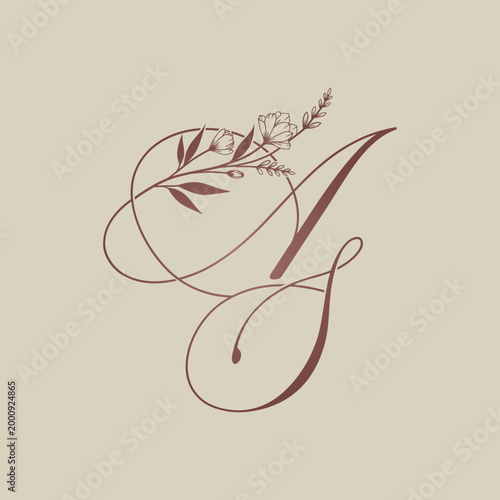 Elegant Calligraphic Letter AS with Floral Embellishment.