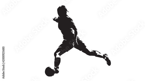 Football player silhouette kicking ball in dramatic running pose for sports banner and poster design