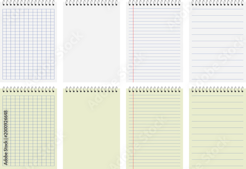 Spiral Top Notebook Paper Collection with Lined Grid and Blank Pages Vector Set
