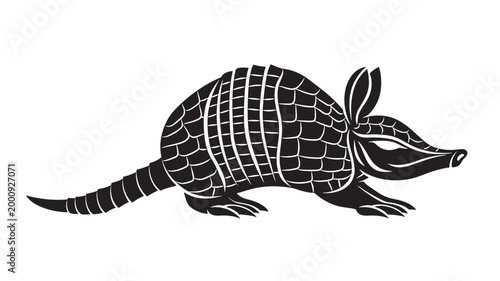 Armadillo animal icon with tribal style shell scales and curled tail silhouette for logo and tattoo design