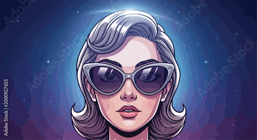 Retro Woman with Cat Eye Sunglasses Vector Illustration