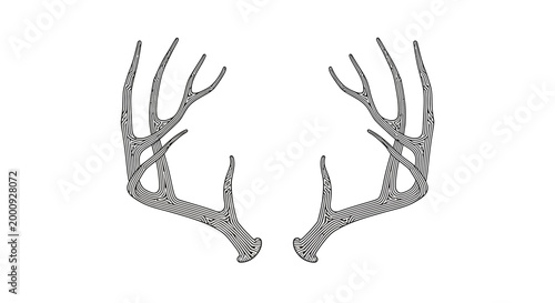 Deer Antlers Outline Vector Graphic on White Background