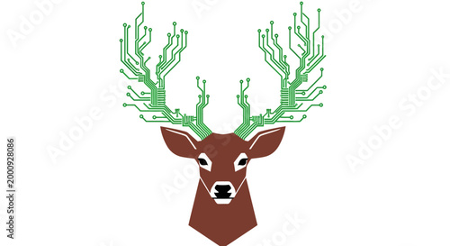 Deer with Circuit Board Antlers - Digital Nature Concept