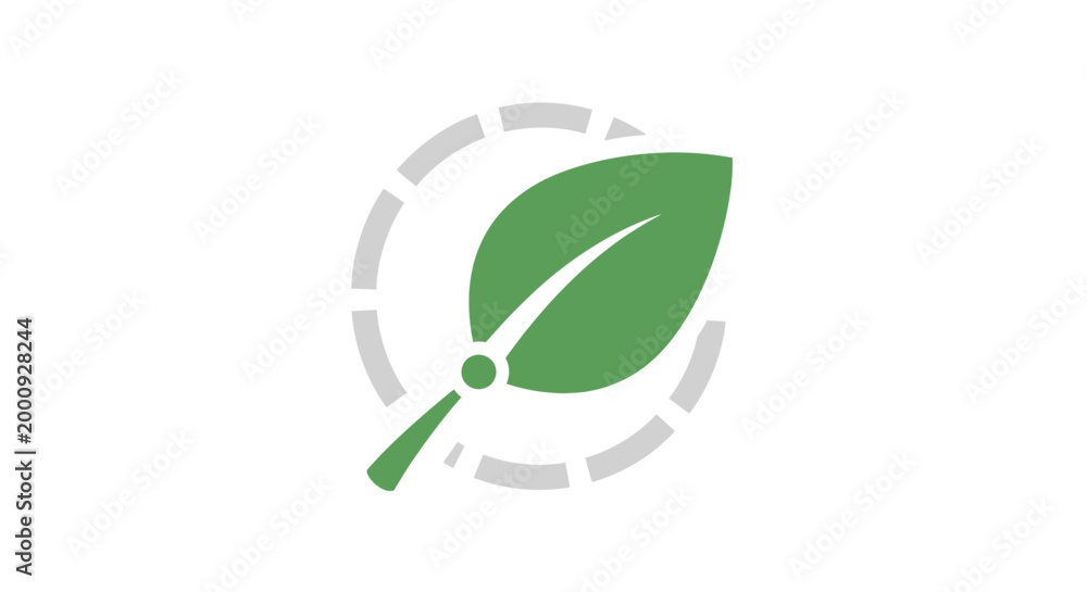 Obraz premium Green Leaf Icon with Circular Progress Bar, Eco-friendly Technology Concept
