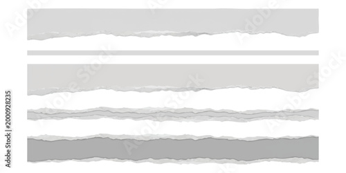 Set of grey torn paper strips with rough edges for design elements and creative collage art projects