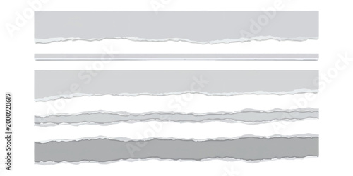 Set of horizontal torn paper strips with rough jagged edges for scrapbooking and creative design projects