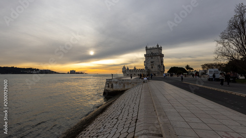 Belem Tower with sunset reflection on the Tagus River in the city of Lisbon in Portugal PRT