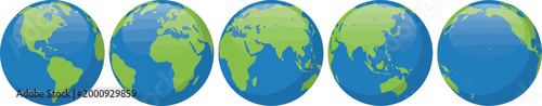 Collection of earth globes from different angles