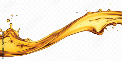 abstract 3d smooth liquid cooking, engine, olive oil and honey splashing with droplets in curve style isolated on transparent background
