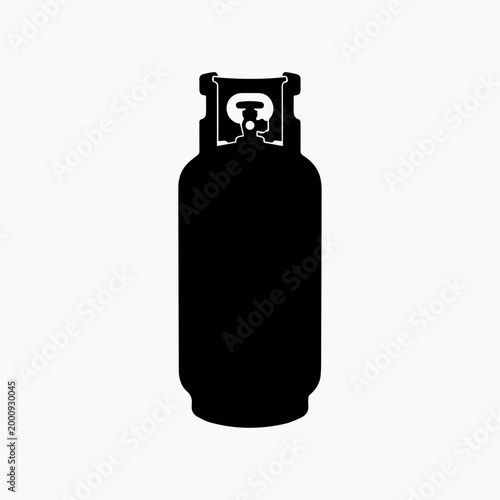 A bold and clean silhouette of a gas cylinder tank, designed in a minimalist black style. This illustration captures the familiar form of a propane or LPG cylinder used in homes, kitchens, and industr