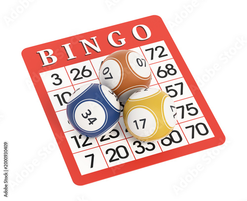 Bingo balls and cards isolated on transparent background. 3D illustration