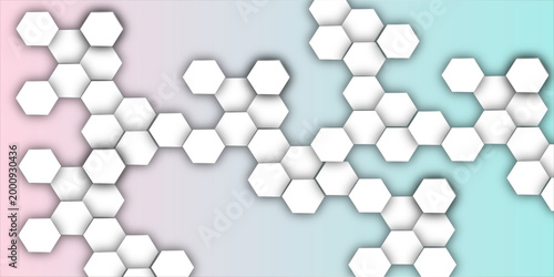 A seamless geometric pattern of 3d white pills on a blue background featuring a hexagonal vector design for modern business and technology wallpaper.