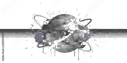 Abstract comic book explosion with ink splatter and graphic motion lines in a retro halftone style design