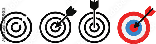 Collection of various target icons with arrows on isolated for business goals