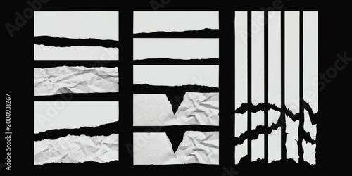 Collection of torn paper strips and ripped edges with rough texture set for scrapbooking and design projects