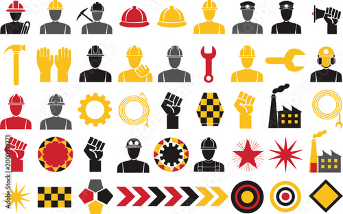 Construction safety and industrial worker vector design elements