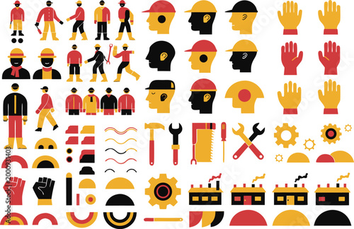 Modern construction and industrial workforce vector icon collection