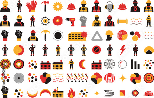 Comprehensive industrial construction and engineering icon vector set