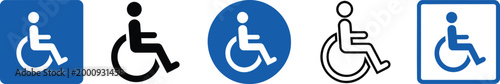 Collection of various international wheelchair accessibility symbols and signs
