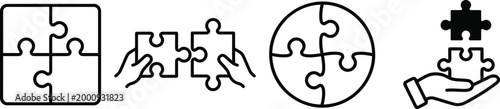 A set of four puzzle icons in different shapes and configurations for business or education use