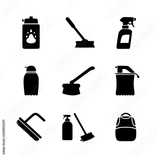 Set of house cleaning and hygiene service black silhouette icons