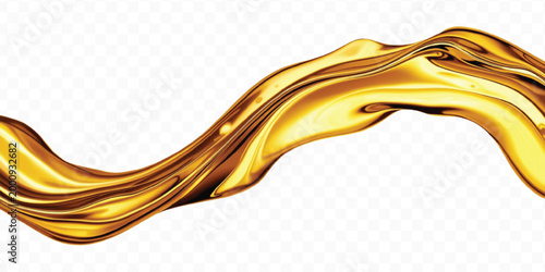 abstract 3d smooth liquid cooking, engine, olive oil and honey splashing with droplets in curve style isolated on transparent background