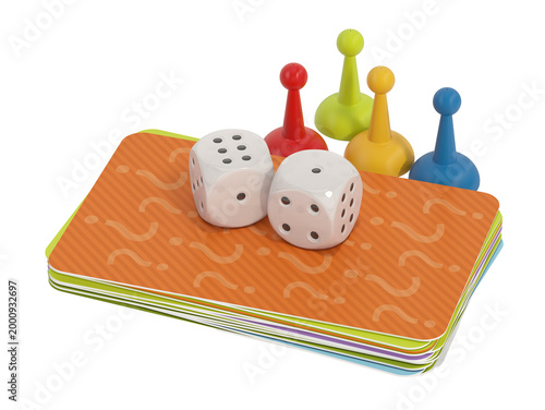 Boardgame cards, pawns and ice isolated on transparent background. 3D illustration