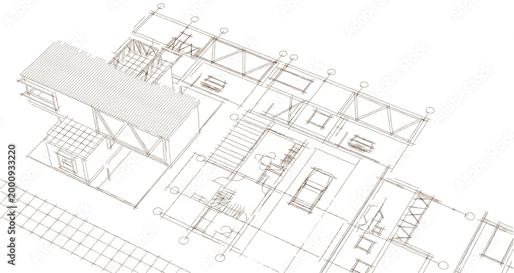 Fototapeta premium house sketch concept 3d illustration