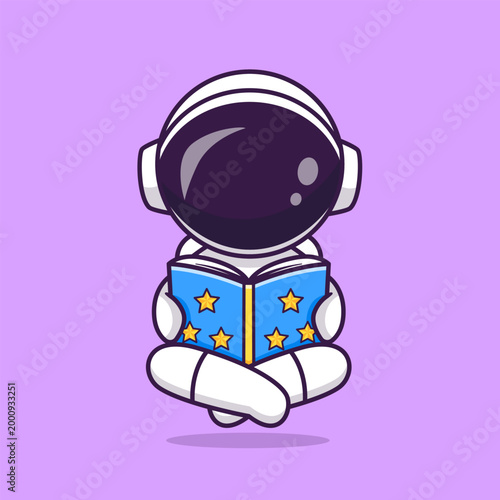 Cute Astronaut Reading Book Space Cartoon 